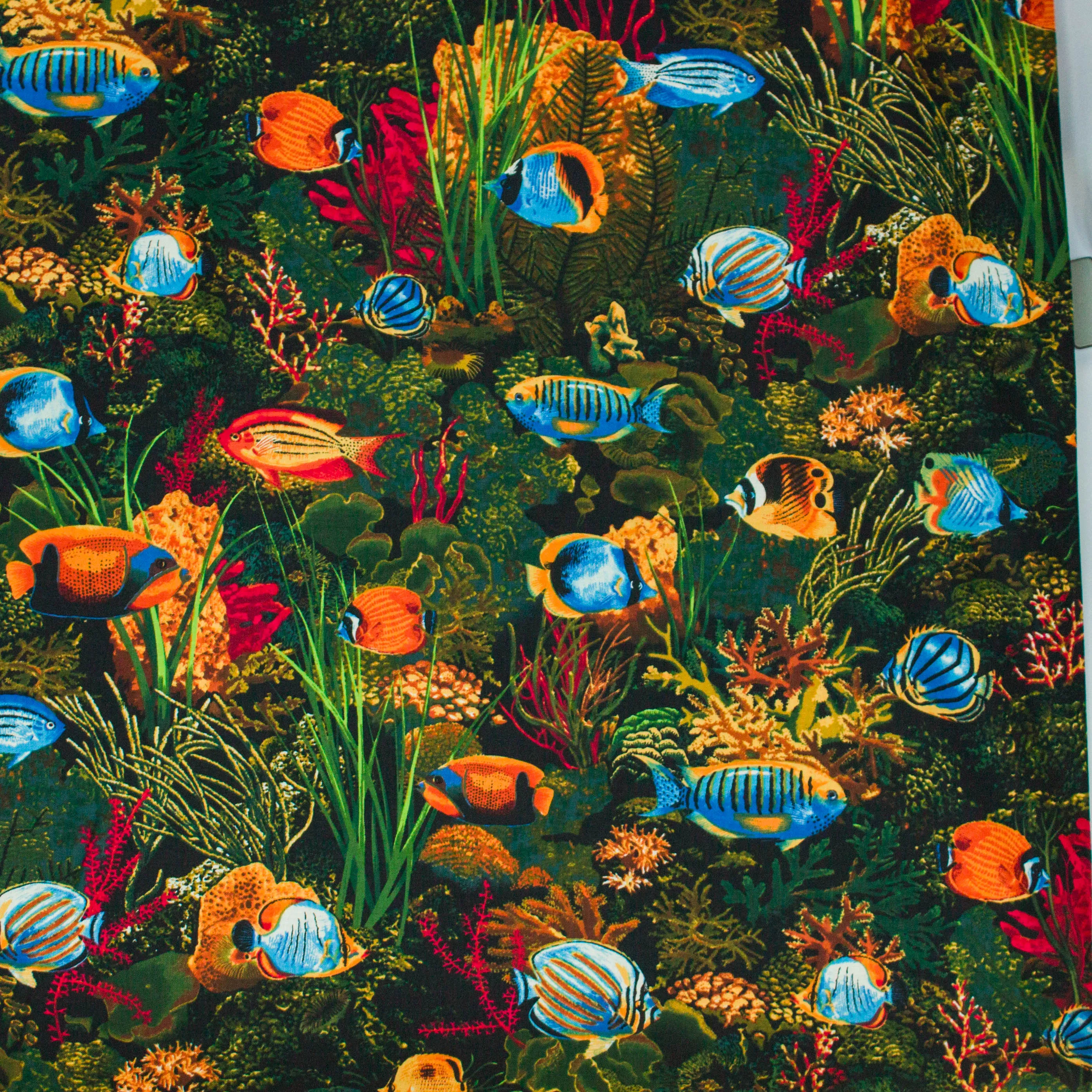 Katoen zwart met aquariumprint